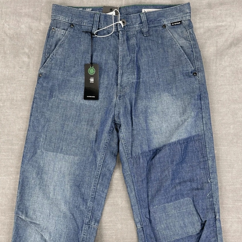 New G-STAR RAW Patchwork Jeans GRIP Mens 28x32 Light Wash 3D Relaxed Taper Denim